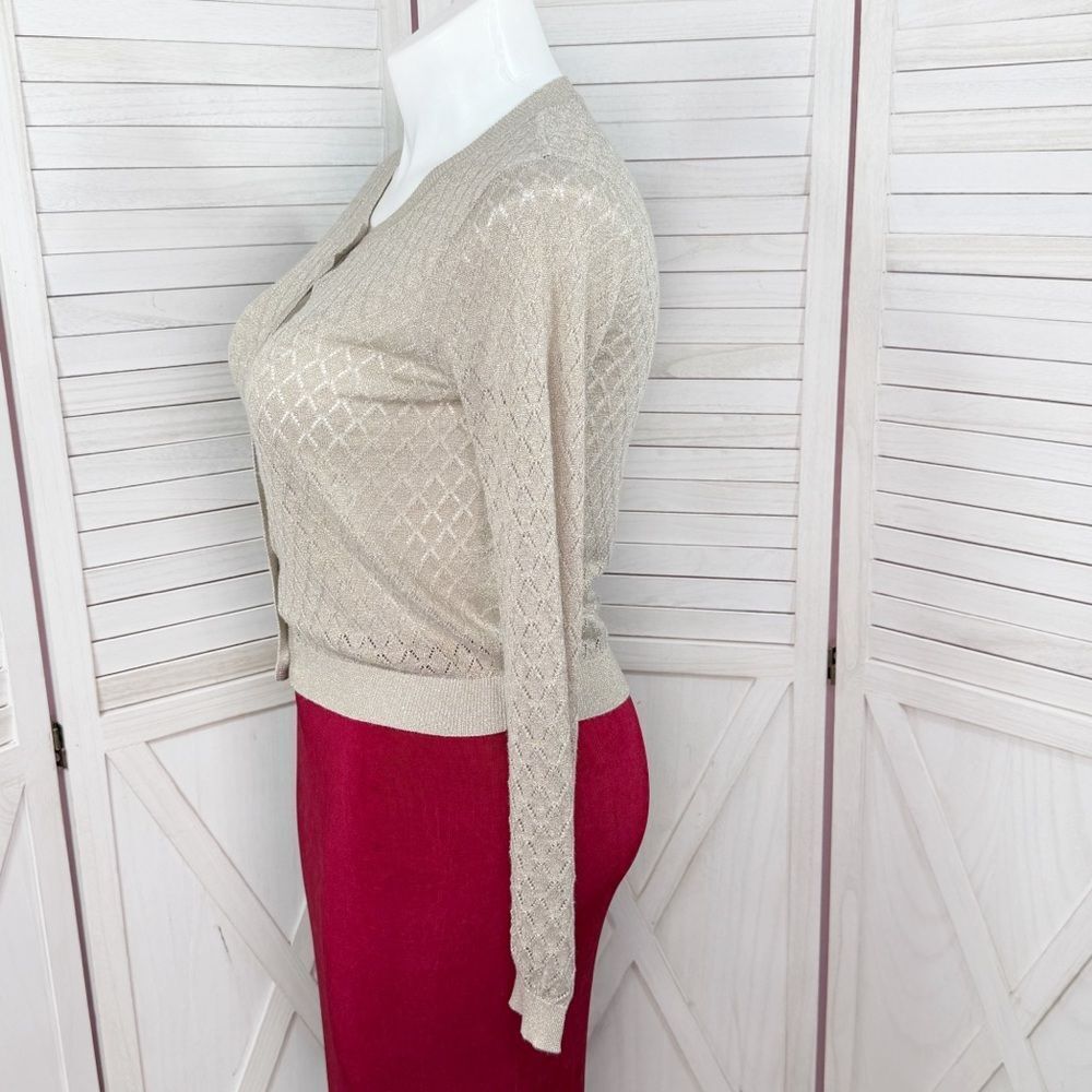 Mng Mango Pointelle Metallic Shimmer Button Up Ca… - image 2